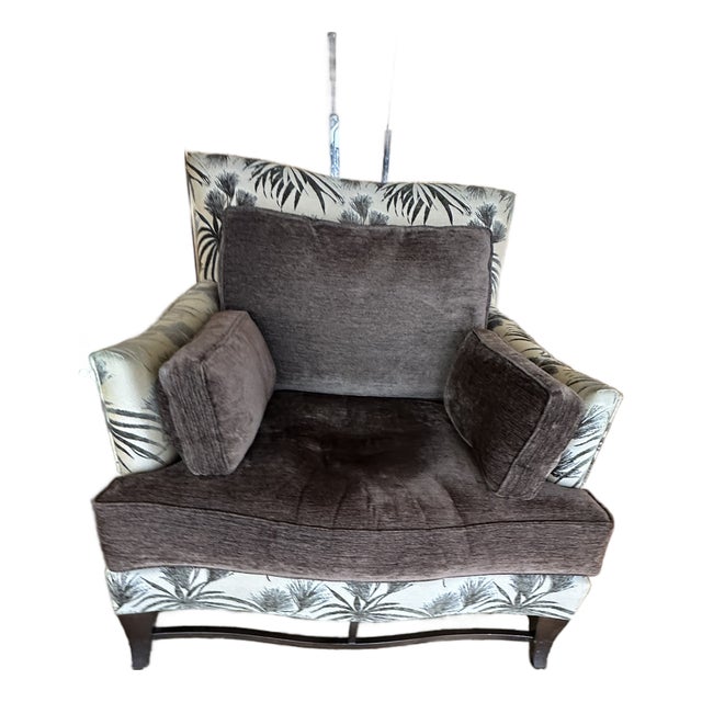 Donghia Upholstered Lounge Chair – Tropical Patterned Exterior & Solid Interior For Sale