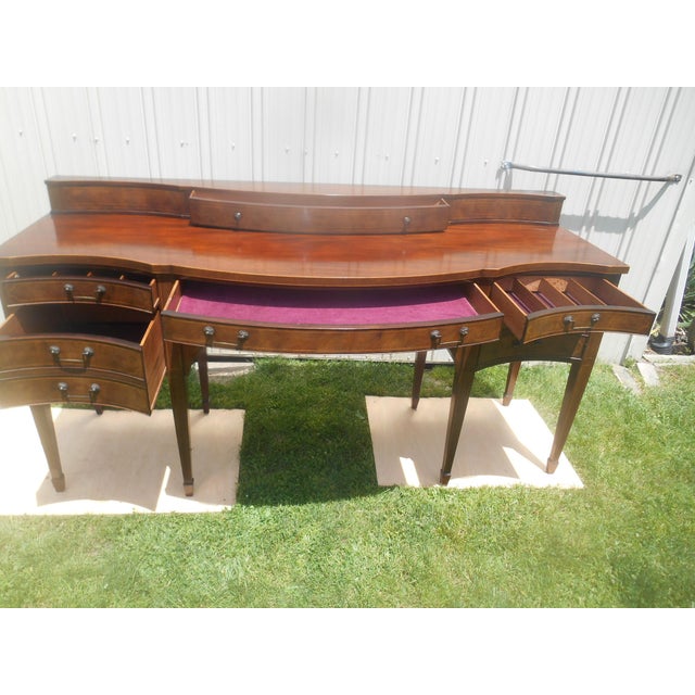 Wood Gorgeous Baker Furniture Two Tier Bow Front Mahogany Hepplewhite Sideboard / Buffet For Sale - Image 7 of 9