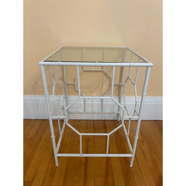 Vintage Chinoiserie White Side Table For Sale - Image 4 of 6