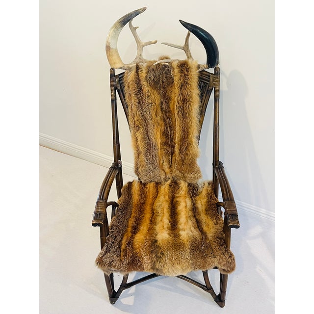 1960s Adirondack Teddy Bear Armchair Real Fox Fur Antlers Teddy Bears For Sale - Image 4 of 7