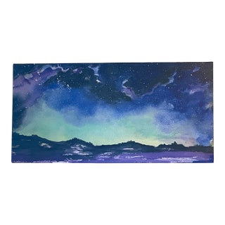 "Iceland's Galaxy" Contemporary Watercolor Painting by Judy M Strickland, Stretched Canvas For Sale