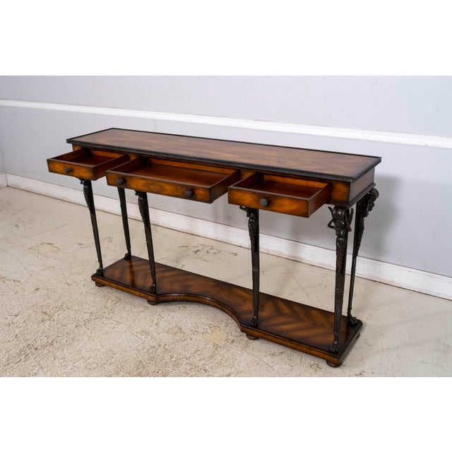 Theodore Alexander Theodore Alexander Mahogany & Figural Bronze 3 Drawer Console Table For Sale - Image 4 of 18