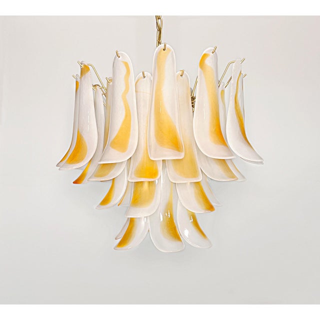 Glass Vintage Italian Murano Chandelier with Acid-Etched Amber Glass Petals, 1990s For Sale - Image 7 of 17