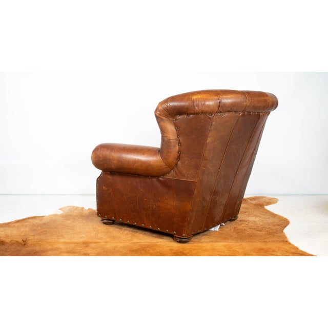 Restoration Hardware Churchill Cigar Leather Luxe Writer's Chair For Sale - Image 10 of 15