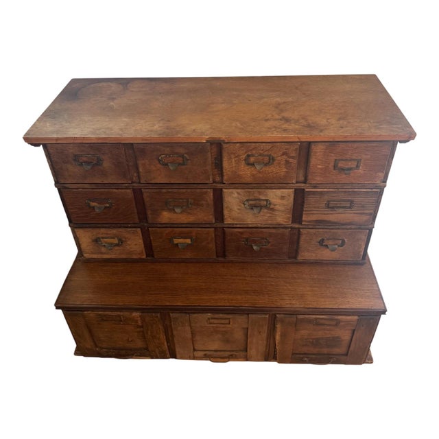 1900 - 1909 Antique Oak Card Catalog / Apothecary Cabinet Library Bureau 15 Drawers For Sale - Image 5 of 8