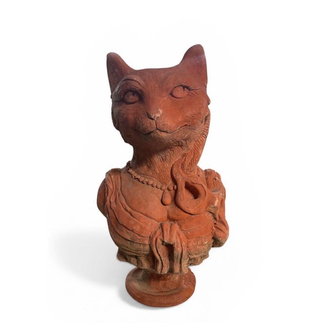 Traditional Vintage Anthropomorphic Cat Terracotta Bust For Sale - Image 3 of 8