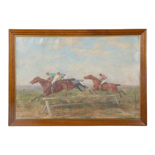 Oil on Canvas Framed Painting Depicting a Horse Race by Lewis John Shonborn For Sale