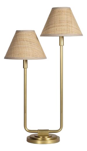 Regina Andrew Polly Double Arm Table Lamp, Natural Brass with Rattan Shade