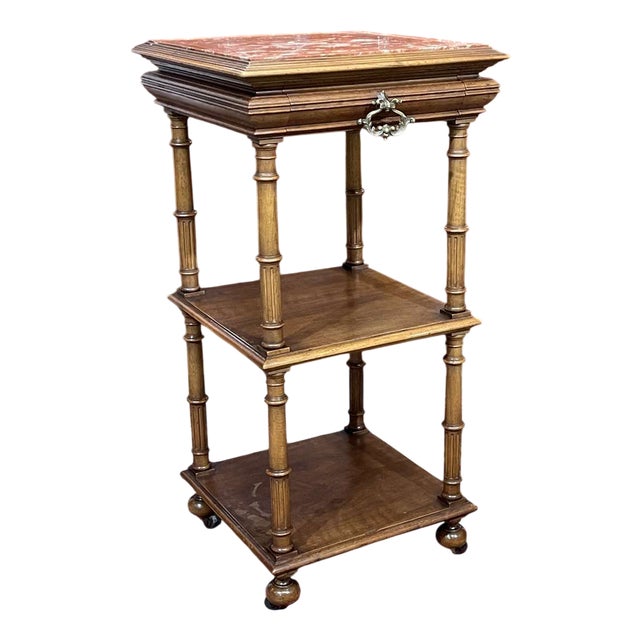 Early 20th Century Henri II Style Walnut Side Table with Marble Top For Sale