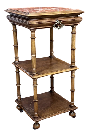 Early 20th Century Henri II Style Walnut Side Table with Marble Top