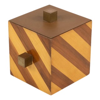Mid-Century Ice Bucket in Wood and Brass attributed to Tommaso Barbi, Italy, 1960s For Sale