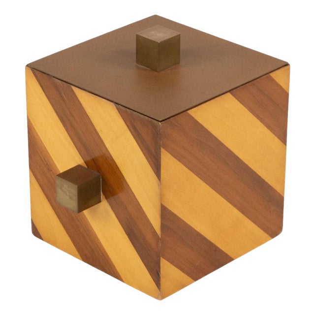 Mid-Century Ice Bucket in Wood and Brass attributed to Tommaso Barbi, Italy, 1960s For Sale