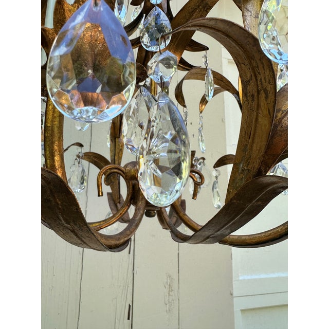 Metal Vintage Four Arm Gold Gilt Italian Chandelier For Sale - Image 7 of 9