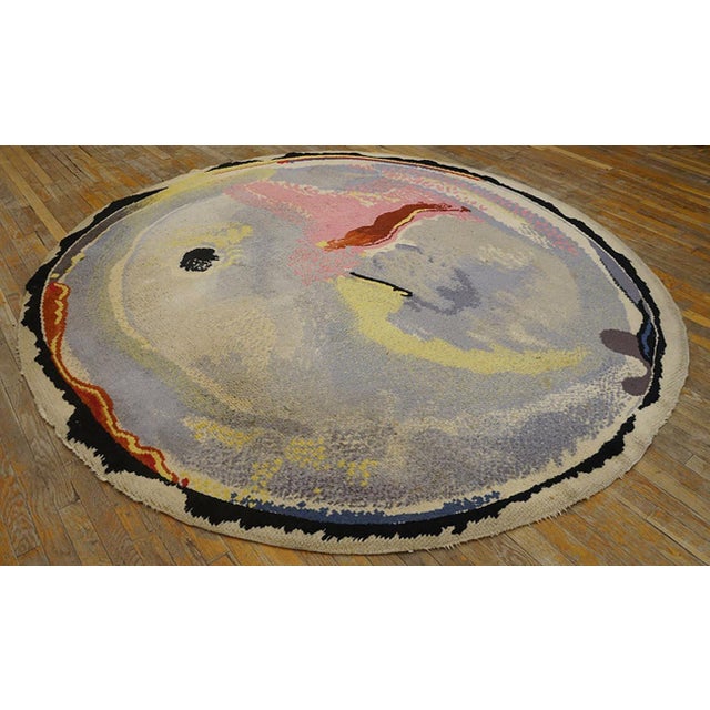 Mid 20th Century French Art Moderne Savonnerie Carpet( 7' 9" R - 236 R ) Wool pile in symmetric (Turkish) knots, in a...