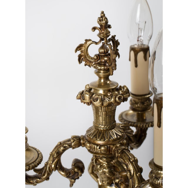 1930s Brass Cherub Candelabra Style Table Lamp - A Pair For Sale - Image 6 of 11