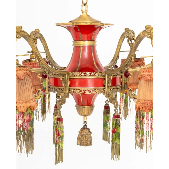 Art Deco Art Deco Chinoiserie Style Six-Branch Chandelier For Sale - Image 3 of 9