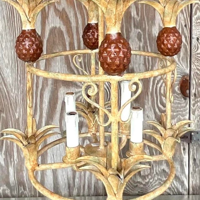 Ecru Vintage Coastal Painted Metal Pineapple Chandelier For Sale - Image 8 of 13