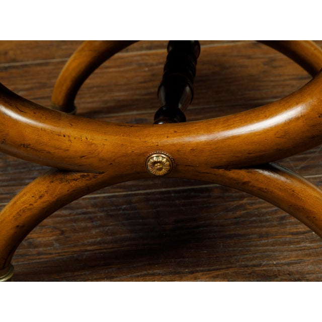 Wood French 19th Century Walnut Curule Stool with Corinthian Capitals and Upholstery For Sale - Image 7 of 9