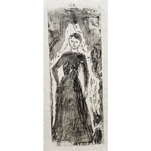 Mid-Century Modern Mid Century Modern Figural Woodblock Print For Sale - Image 3 of 3