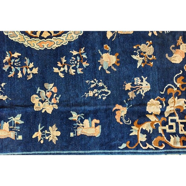 Late 19th Century Antique Chinese Peking Floral Medallion Blue Late 19th Century 12' 1"x13' 5" Rug For Sale - Image 5 of 6