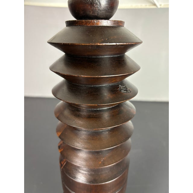 French Brutalist Turned Wood Table Lamp by Charles Dudouyt, 1940s For Sale - Image 10 of 14