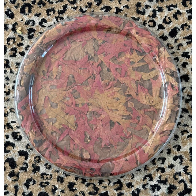 Plastic 1970's Christian Dior Round Lucite Tray W" Leaves For Sale - Image 7 of 12