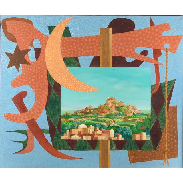 Leo Guida, Italian Landscape with Signals, Original Oil on Canvas, 1984 For Sale - Image 4 of 4