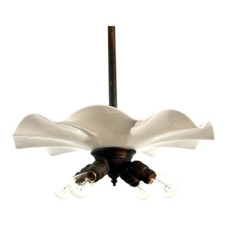 Early 1900’s Milk Glass Ruffled Petticoat Hanging Fixture For Sale