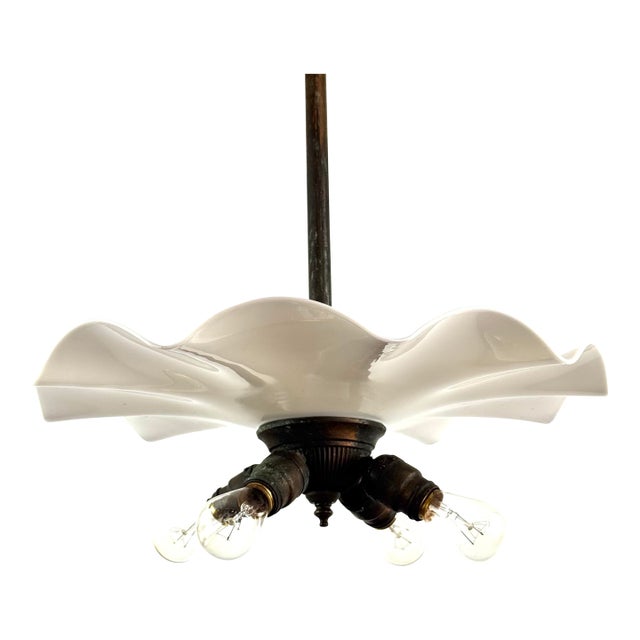 Early 1900’s Milk Glass Ruffled Petticoat Hanging Fixture For Sale