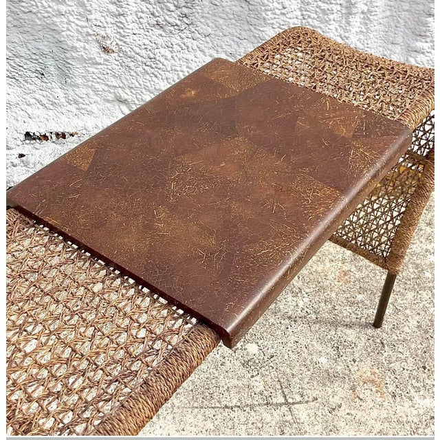 Mid-Century Modern Vintage Coastal Woven Rattan and Pen Shell Console Table For Sale - Image 3 of 7