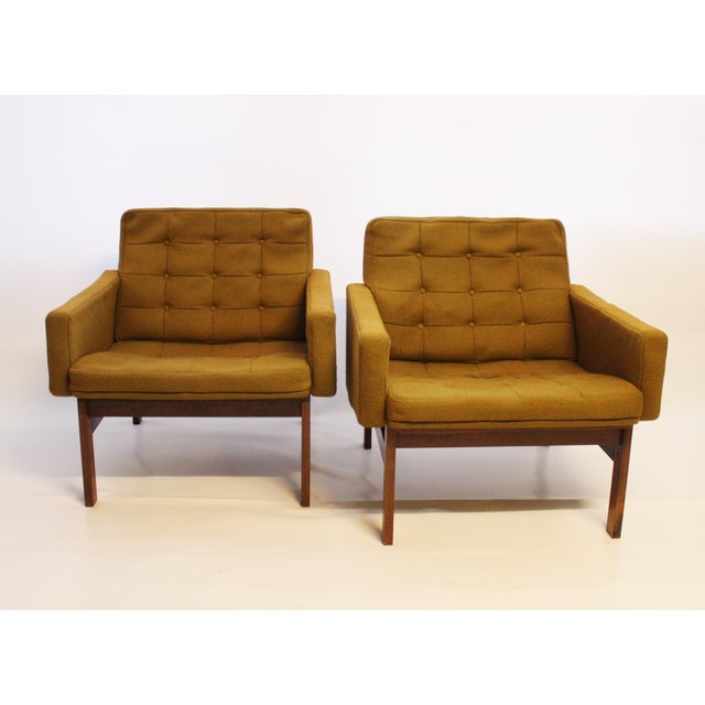 Set of Vintage Green Fabric & Rosewood Easy Chairs by Ole Gjerløv-Knudsen & Torben Lind for France & Søn, 1960s For Sale - Image 4 of 11