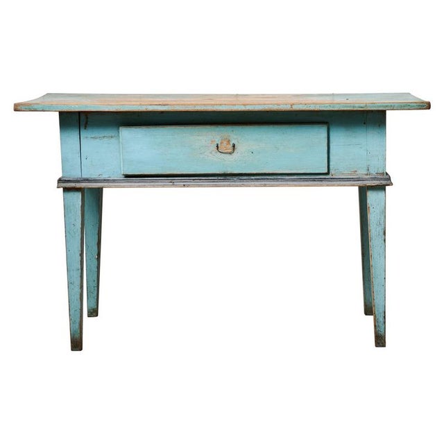 Antique Classic Folk Art Gustavian Swedish Turquoise Table with a Drawer For Sale - Image 10 of 10