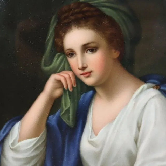 Antique KPM Classical Portrait Porcelain Tile Of Woman With Scroll Signed C1890 Measures - (10" x 7 3/4" x 1/4"). This...