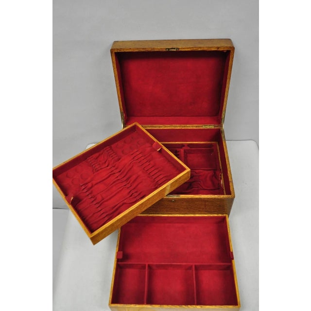 Antique Arts & Crafts Quartersawn Oak Fitted Silverware Case Flatware Chest Box For Sale - Image 14 of 18