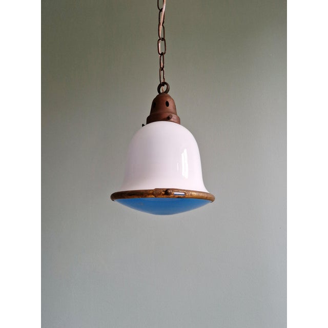 Bauhaus Pendant Light in White Opaline and Blue Satin Glass, 1920s For Sale - Image 18 of 18