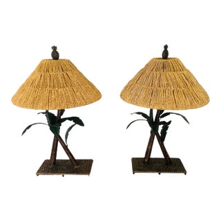 Mid-Century Banana Leaf Lamps - a Pair For Sale