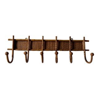 Mid Century Wall Coat Rack Bamboo and Rattan 70’s For Sale