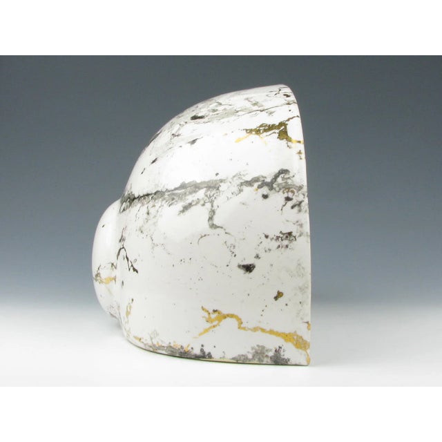 Ceramic Vintage Charleton Large White Ceramic Wall Pocket Planter With Faux Marble Finish For Sale - Image 7 of 13