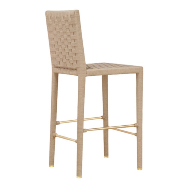 2020s Matthew Izzo Home Burbank Basket Weave Rope Bar Stool With Brass Accents For Sale - Image 5 of 6