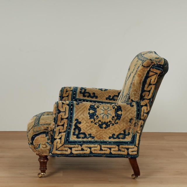 Antique English Victorian Armchair Upholstered in a Chinese Rug For Sale - Image 13 of 14