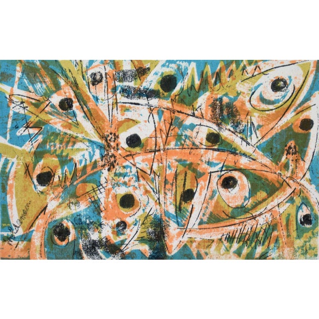 This artwork titled "Fish" is an original color lithograph on Laid paper by California artist Robert Holdeman, 1912-1994....