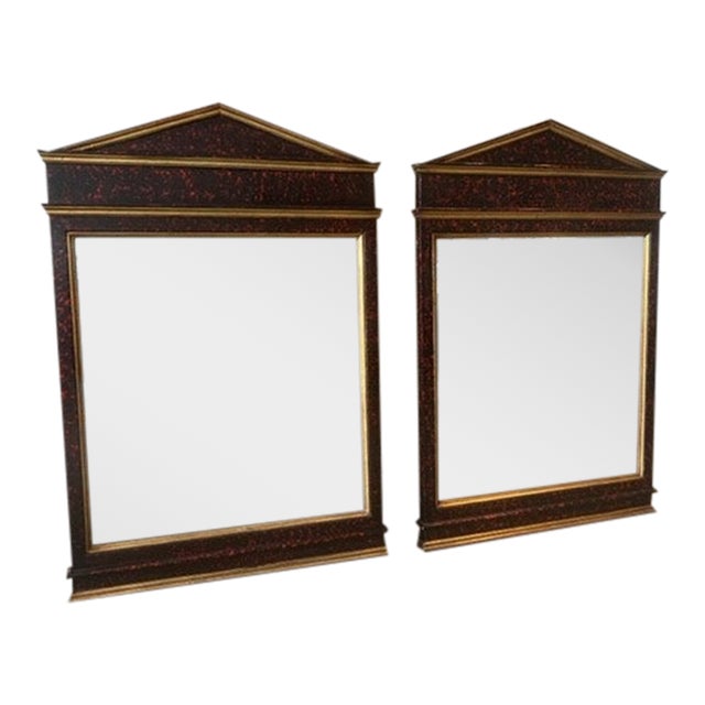 Neoclassical-Empire Style Faux Tortoise Shell Mirrors - a Pair For Sale