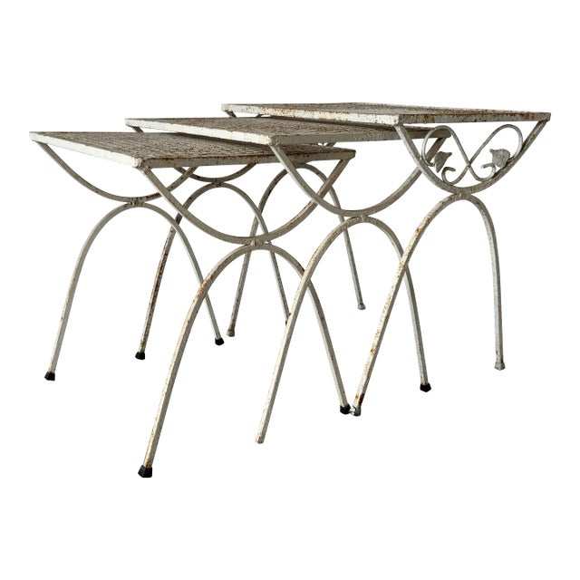 70's Mid-Century Salterini Style Wrought Iron Nesting Patio Side Tables - Set of 3/ Sold For Sale