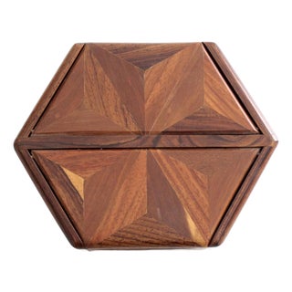 Mid-Century Parquetry Hexagonal Box For Sale