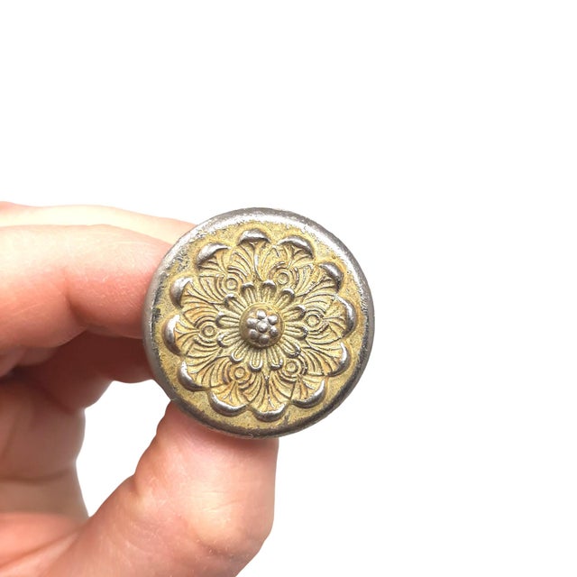 Metal Vintage Mid 20th Century Round Knob Large Floral Gold Metal Handle Ornate Hardware For Sale - Image 7 of 7