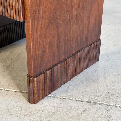 Mid-Century Italian Walnut Vanity Console with Brass Legs and Circular Mirror, 1950s For Sale - Image 16 of 17