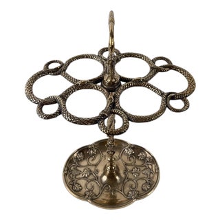 Art Nouveau Style Brass Umbrella and Walking Stick Stand with Intertwined Snakes, 1970s For Sale