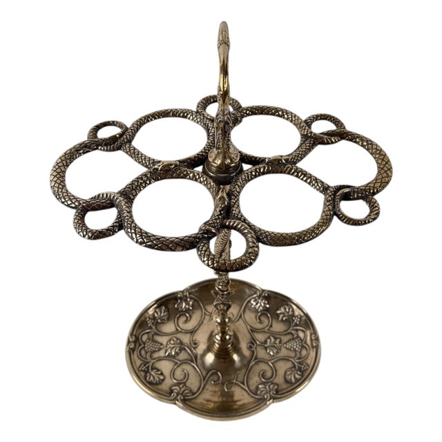 Art Nouveau Style Brass Umbrella and Walking Stick Stand with Intertwined Snakes, 1970s For Sale