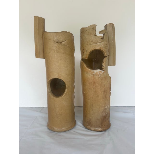 Contemporary Vintage Pair of Wabi-Sabi Organic Studio Pottery Vessels For Sale - Image 3 of 12