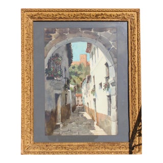Watercolor Street Scene Painted by the Spanish Artist, Nicolás Bermúdez For Sale